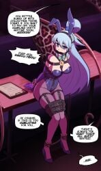 1girls ankle_cuffs aqua_(konosuba) bdsm bdsm_gear bdsm_harness bit_gag blue_eyes blue_hair blue_leotard bondage bondage_harness bound bowtie breasts bunny_ears chains detached_collar elbow_gloves english_text fake_animal_ears female femsub gag gagged gloves high_heels kono_subarashii_sekai_ni_shukufuku_wo! large_breasts leotard long_hair looking_at_viewer pantyhose playboy_bunny text text_bubble wossarem wrist_cuffs