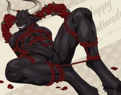 anthro bondage erection furry grin nude penis red_rope rope solo solo_male tied_up xashtar