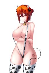 1girls aizawa_tomo alternate_version_available big_breasts breasts cleavage cow_print cow_print_slingkini cow_print_thighhighs cow_tail cowbell fake_horns fake_tail female female_only hair huge_breasts legwear neckwear red_hair short_hair skimpy skimpy_bikini slave15 sling_bikini solo solo_female swimwear thick_thighs thighhighs thighs tomboy tomo-chan_wa_onna_no_ko white_background