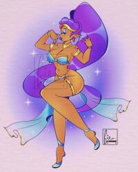 1girls armlet belly_dancer belly_dancer_outfit bracelet cleavage cresscin dancer dancer_outfit dark-skinned_female eyeshadow female female_only genie harem_girl harem_outfit large_breasts loincloth long_hair neckwear pointy_ears purple_hair shantae shantae_(character) solo