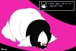 1girls animated annoyed anthro ass ass_bigger_than_head bbw belly belly_bigger_than_body belly_bigger_than_head big_belly big_breasts black_hair black_shirt blush bottomwear breasts breasts_bigger_than_head burping cat_ears catgirl catti_(deltarune) chubby chubby_female close-up cooldeverage deltarune dialogue domestic_cat ear_piercing english_text enormous_belly fat fat_arms fat_ass fat_legs felid feline felis female female_only frown fur furry furry_only goth hips huge_belly huge_breasts hyper_belly large_ass large_belly laying_down laying_on_back looking_at_viewer lowres nah no_sound obese obese_anthro obese_female outgrowing_clothes overweight overweight_anthro overweight_female pink_bottomwear pink_highlights short_hair solo solo_female solo_focus ssbbw stuffed_belly tagme talking_to_viewer text text_box thick_thighs undertale_(series) video voluptuous watermark weight_gain whiskers white_fur wide_hips yellow_sclera