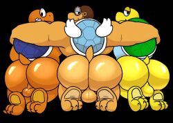 2020 3boys anthro ass ass_focus backsack balls big_butt black_background bottomless clothed clothing eyewear feet gay genitals goggles green_koopa_troopa group half-closed_eyes headgear headgear_only headwear headwear_only kneeling koopa koopa_troopa kooper koops looking_at_viewer looking_back looking_back_at_viewer lovelierfreak male male/male male_only mario_(series) mostly_nude muscular muscular_anthro muscular_male narrowed_eyes nintendo nude paper_mario paper_mario:_the_thousand-year_door parakarry paratroopa perineum reptile scalie shell simple_background soles tail tan_balls tan_body topwear trio wings yellow_balls yellow_body