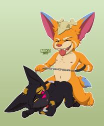 absurd_res anal anal_sex anthro black_body black_fur chains closed_eyes duo fan_character fur gnar hi_res league_of_legends leash male male/male mikosita narrowed_eyes orange_body orange_fur penetration riot_games simple_background tongue tongue_out yordle