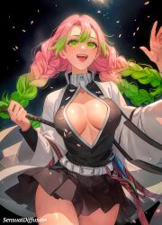 1girls 2d 4k action_pose ai_generated anime awe bangs belt braid breasts cleavage cute demon_slayer demon_slayer_uniform fanart fantasy gradient_hair green_eyes haori hentai jacket japanese_clothes kanroji_mitsuri kimetsu_no_yaiba large_breasts long_hair long_sleeves looking_up mature_female multicolored_hair naked nsfw nude open_mouth partially_unbuttoned petals pink_hair pinup school_uniform sensualdiffusion shiny_skin skirt smile solo stable_diffusion twin_braids unbuttoned uniform weapon wide_sleeves