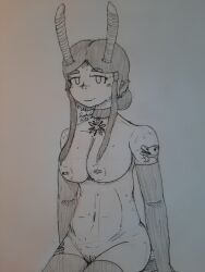 1girls big_breasts breasts countryhumans countryhumans_girl europa_universalis eyebrows_visible_through_hair female female_only gloves horns legwear necklace paschalis qing_dynasty_(countryhumans) traditional_media_(artwork)