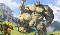 balls bara beard big_balls big_muscles big_pecs big_penis facial_hair green_skin grey_body male male_only muscles muscular nude orc outside penis size_difference stone_skin watcher_koranos world_of_warcraft zoroj