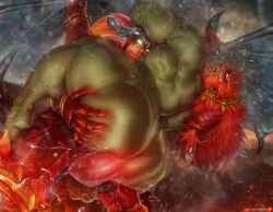 anal anal_sex anthro ass ass_grab balls bara beard big_ass big_balls big_penis blush boner clothed_male_nude_male dilf dragon_penis erection facial_hair furry ganondorf ganondorf_(hyrule_warriors) gay gay_domination gerudo green_skin hair_pull huge_cock hyrule_warriors male male_only muscles muscular muscular_ass muscular_back muscular_bottom muscular_male nude open_mouth painal penetration penis pulling_hair red_hair rokudenashi sex sweaty tears the_legend_of_zelda volga_(hyrule_warriors)