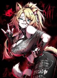 1girls absolute_territory animal_ears aqua_eyes bandaid bandaid_on_nose belly_button big_ass big_breasts big_butt big_thighs black_choker black_clothing black_hair_ornament black_shirt blonde_hair blue_eyes cat_ears cat_eyes cat_humanoid cat_tail catgirl chains choker curvy curvy_body curvy_female curvy_figure curvy_hips curvy_thighs dark_clothing ebiblue female female_only fluffy_ears fluffy_tail freckles freckles_on_face goth grin hair_ornament hairpin hand_gesture indie_virtual_youtuber light-skinned_female light_skin necklace obkatiekat ponytail punk punk_girl purple_neckwear rock streetwear tagme tail twitch virtual_youtuber yellow_hair