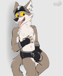 1boy 2023 anthro anthro_only balls_outline black_clothing black_nose black_underwear brown_body brown_ears brown_fur bulge canid canine canis cheek_tuft chest_tuft clothing colored_seam_underwear detailed_bulge ear_piercing facial_tuft fluffy fur gaokun genital_outline gloves grey_seam_underwear hand_on_chest handwear hat headgear headwear hi_res male male_only mammal monotone_ears multicolored_body multicolored_fur multitoned_tail neck_tuft piercing sheath_outline simple_background solo tail tongue tuft two_tone_body two_tone_fur underwear watermark wendell_(fortnite) white_background white_body white_fur white_inner_ear wolf yellow_sclera