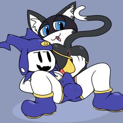 2022 anthro anthro_on_anthro anus ass atlus balls_in_jockstrap balls_in_underwear balls_outline biped black_body black_butt black_eyes black_fur black_mask black_tail blue_background blue_boots blue_briefs blue_clothing blue_eyes blue_footwear blue_hat blue_headwear blue_underwear boots briefs bulge clothed clothed_anthro clothed_male clothing demon demon_humanoid detailed_bulge digital_media_(artwork) dipstick_tail domestic_cat duo erection erection_under_briefs erection_under_clothes erection_under_clothing erection_under_underwear felid feline felis footwear fur fur_markings fur_tuft gay genital_outline genitals hair hat headgear headwear hi_res humanoid imp inner_ear_fluff jack_frost_(megami_tensei) jockstrap lying male male/male male_anthro mammal markings mask megami_tensei megami_tensei_persona morgana_(persona) on_back open_mouth partially_clothed partially_clothed_anthro partially_clothed_male penis penis_outline pink_tongue plantigrade sega simple_background tail tail_markings tapering_penis tongue tuft underwear white_body white_fur white_inner_ear white_inner_ear_fluff white_markings white_tail_tip white_tuft yellow_clothing yellow_jockstrap yellow_underwear yosshidoragon