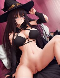 1girls ai_generated big_pussy female female_only halloween nijijourney pussy solo witch witch_hat