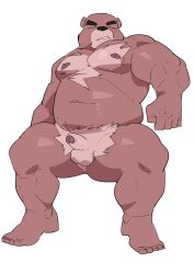 2023 anthro balls bear belly closed_eyes erection genitals hi_res humanoid_genitalia humanoid_hands humanoid_penis kemono male mammal musclegut navel nipples penis small_penis solo ujishiyo