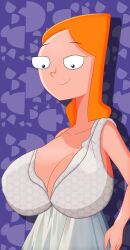 1girls 4427strudel aged_up big_breasts blue_eyes breast_expansion bride candace_flynn ginger ginger_hair long_neck orange_hair phineas_and_ferb red_hair shocked_expression small_eyes solo surprised surprised_expression white_skin white_skinned_female