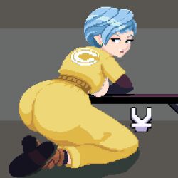 1girls big_ass big_breasts big_butt blue_eyes blue_hair bulma_briefs capsule_corporation_logo dragon_ball mature mature_female milf pixel_art pixel_vait solo