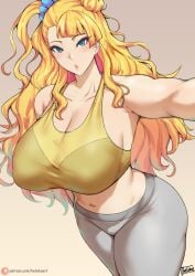 1girls armpits batako blonde_hair blue_eyes breasts cleavage female galko gyaru hi_res hips huge_breasts long_hair oshiete!_galko-chan solo sports_bra sportswear thick_thighs thighs thunder_thighs voluptuous wide_hips yoga_pants