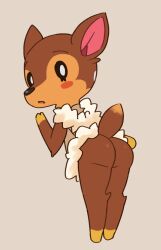 1girls 2d animal_crossing animal_ears anthro ass brown_fur clothed clothing cute deer deer_ears deer_girl deer_tail fauna_(animal_crossing) female female_focus female_only female_solo fur furry highres kemokin_mania looking_at_viewer looking_back nintendo raised_tail solo solo_female tagme tail thighs two_tone_fur viewed_from_behind