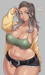 belt huge_breasts nipples_visible_through_clothing ryo_agawa tan_skin tank_top tanline thick_thighs