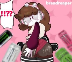 ass breadreaper female female_focus female_only happylikeawall looking_at_viewer looking_back monster_can monster_energy monster_energy_can monster_pipeline_punch panties skirt thighhighs watermark youtube