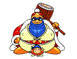 1boy 1girls 2015 bandana_waddle_dee big_breasts blush breasts cleavage clothed clothing female gloves hammer king_dedede kirby_(series) milktimeforme nintendo nipple_bulge penguin rule_63 seductive_smile shy source_request thick video_games waddle_dee