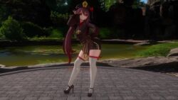 3d animated ass ass_focus ass_shake big_ass big_butt black_shorts brown_hair bubble_butt chinese_clothes coat coattails dancing female from_behind genshin_impact hat hat_ornament high_heels hu_tao_(genshin_impact) huge_ass jacket jiggle long_hair mmdlinuxdx red_eyes short_shorts shorts solo sound tagme thick_thighs thighhighs twintails video