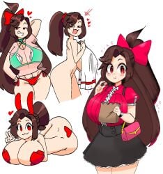 big_breasts brown_hair bunny_ears cosplay hakkim_animation long_hair mikkah_(hakkim_animation) nipple_stickers pasties red_eyes see-through_clothing skirt tied_hair