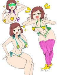 big_breasts bikini brown_hair hakkim_animation heart_pasties leaning_forward misha_(hakkim_animation) nipple_stickers posing short_hair yellow_eyes