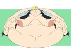 android_18 bbw blob blonde_hair dragon_ball dragon_ball_z exposed_breasts facing_viewer fat fat_ass fat_belly fat_breasts fat_cheeks fat_face female ffa5 hyper_ass hyper_belly immobile sequence shredded_clothes ssbbw tired weight_gain