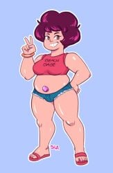 1girls 5_fingers 5_toes bbw big_breasts big_hair cartoon_network chubby chubby_female cute female flip_flops gem gem_hybrid gemsona light-skinned_female looking_at_viewer nora_quartz_universe oc peace_sign puffy_hair purple_eyes purple_hair rule_63 samson_00 sandals shiny_skin short_shorts small_shirt steven_quartz_universe steven_universe tagme thick_thighs thighs