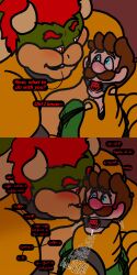 ball_gag blush bondage bowser choking clothed drool english_text handwritten_text humiliation imminent_sex luigi male male_only maledom malesub mario_(series) panting scared_expression text whispering whispering_into_ear