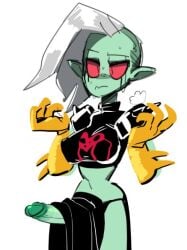 1futa 2017 big_breasts big_penis black_eyes breasts busty clothed clothes clothing crop_top erection freckles freckles_on_face front_view futanari gauntlets genitals green_body green_skin hair handwear humanoid large_breasts large_penis legs_together lord_dominator lowres maotthat mascara medium_hair partially_clothed penis penis_out pointy_ears red_sclera shaved_side shoulder_pads side_shave simple_background solo standing stomach straight_hair sweat sweatdrop thighs top_heavy topwear wander_over_yonder white_background white_hair