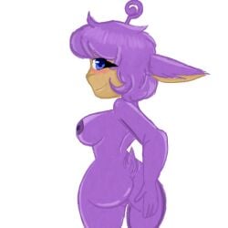 blue_eyes female_only lavender_fur looking_at_viewer nude sideboob slendytubbies slendytubbies_oc teletubbies touching_ass