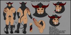 1boy abs arm_tattoo ass balls claws demon expressions ferroxis gammauzumaki genital_piercing genitals horn male male_only model_sheet muscular muscular_male non-human penis penis_piercing piercing prince_albert_piercing pubes red_eyes solo tail tattoo teeth text tongue tongue_out