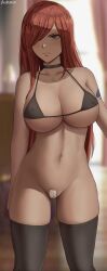 1girls almost_naked arm_tattoo bare_thighs belly_button big_breasts bikini bikini_top black_bikini black_legwear black_thighhighs blush brown_eyes busty choker erect_nipples erect_nipples_under_clothes erza_scarlet fairy_tail female female_focus female_only hair_over_one_eye hi_res high_resolution highres large_breasts legwear light-skinned_female light_skin long_hair micro_bikini nipple_bulge no_panties oroborusart pale-skinned_female pale_skin partially_clothed pinup red_hair savagexthicc solo solo_female solo_focus standing tattoo thighhighs underwear wide_hips