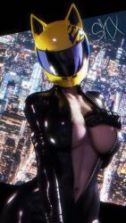 1girls 2023 3d 3d_(artwork) areola_slip black_gloves bodysuit breasts busty cat_ear_helmet celty_sturluson cleavage collarbone durarara!! female female_focus female_only gloves hand_on_breasts hi_res highres hips hourglass_figure huge_breasts large_breasts latex latex_bodysuit latex_gloves light-skinned_female light_skin midriff motorcycle_helmet navel nipple_bulge simple_background skxx_elliot slim_waist solo solo_female solo_focus unzipped unzipped_bodysuit wide_hips yellow_helmet