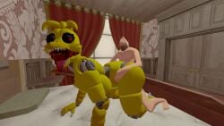 animatronic anthro doggy_style duo female five_nights_at_freddy's five_nights_at_freddy's_4 from_behind_position hand_on_hip human human_on_anthro human_on_robot interspecies light-skinned_male looking_pleasured machine male male/female mammal nightmare_chica_(fnaf) robot scottgames sex