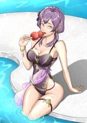 1girls alternate_costume bernadetta_von_varley black_one-piece_swimsuit black_swimsuit breasts female female_only ferdnayart fire_emblem fire_emblem:_three_houses nintendo one-piece_swimsuit outdoors post-timeskip solo swimsuit