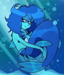 1girls bedroom_eyes bikini blue_eyes blue_hair blue_scales blue_skin cartoon_network curly_hair discount-supervillain female gem_(species) lapis_lazuli_(steven_universe) mermaid monster_girl naughty_face shell_bikini steven_universe tagme underwater water