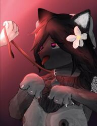 artist_request bandage black_fur flower_in_hair leash_and_collar purple_eyes roblox source_request tagme touge