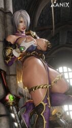 3d 3d_(artwork) aanix big_ass big_breasts detailed_background hi_res isabella_valentine soul_calibur soul_calibur_iv soul_calibur_vi sword whip_sword white_hair wide_hips