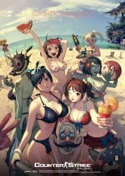 1animal 1monster 6boys 6girls beach big_breasts bikini cap choi_ji_yoon_(counter-strike) counter-strike_online dione_(counter-strike) dog dominique_(counter-strike) elite_crew_(counter-strike) erica_(counter-strike) eyepatch fish green_skin heavy_zombie_(counter-strike) large_breasts light_zombie_(counter-strike) mask michaela_(counter-strike) normal_zombie_(counter-strike) official_art psycho_zombie_(counter-strike) red_skirt sand selfie selfie_stick skirt sting_finger_(counter-strike) swimsuit tree water water_gun watermelon white_hair yuri_(counter-strike)