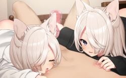 1boy 2girls animal_ears animated artificial_vagina bed bedroom cat_ears censored cheeky cum cum_in_sex_toy cumshot cute ejaculation ffm_threesome haiba_09 hair_over_one_eye handjob handjob_w/sex_toy indoors japanese_voice_acting kemonomimi lapin_gris light-skinned_female light-skinned_male light_skin mosaic_censoring nipple_licking nipple_play nipple_tweak on_bed room sex_toy sound tagme threesome video voice_acted white_hair young