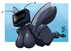 1girls antennae ass breasts bug bug_girl drooping_breasts english_text female female_only flying hips humanoid insect_humanoid insect_wings insects large_ass large_breasts object_head robot robot_girl text thick_thighs thighs tv tv_head wide_hips zwitterkitsune