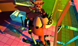 2023 3d_(artwork) animatronic anthro armwear ashtray baseball_bat bat_(object) big_breasts breasts canid canine cigarette clothing digital_media_(artwork) domizoni ear_piercing ear_ring elbow_gloves female female_focus five_nights_at_freddy's footwear fox foxy_(fnaf) furniture gloves glowing glowing_eyes gun handgun handwear hi_res high_heels human jewelry looking_at_viewer machine male mammal money pasties piercing pinup pistol pose ranged_weapon ring_piercing robot scottgames shotgun smile sofa solo source_filmmaker table thick_thighs weapon