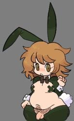 1boy brown_eyes brown_hair bunny_ears bunny_tail chubby danganronpa danganronpa:_trigger_happy_havoc embarrassed femboy flaccid foreskin fujisaki_chihiro green_clothing male male_only pasties penis pubic_hair reverse_bunnysuit sleepyslut small_penis solo stockings straight_hair x_pasties