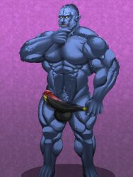 anthro balls bara barazoku beast_(x-men) big_penis blue_fur blue_skinned_male boner erection erection_under_clothes furry hank_mccoy male male_only marvel marvel_comics muscles muscular penis reclamon removing_clothing removing_underwear solo solo_male underwear undressing x-men