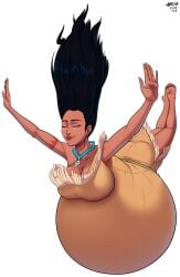 1girls a0iisa barefoot belly big_belly big_breasts black_hair breasts cleavage dark-skinned_female dark_skin disney disney_princess female huge_belly hyper_pregnancy male_focus native_american necklace pocahontas pocahontas_(character) pregnant