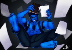 anthro armpit_hair bara barazoku beast_(x-men) blue_fur blue_skinned_male bulge chest_tuft feet furry hank_mccoy licorneart male male_only marvel marvel_comics muscles muscular shirtless solo solo_male spread_legs x-men