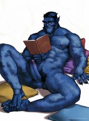 anthro balls bara barazoku beast_(x-men) big_penis blue_fur blue_skinned_male boner book dima_ivanov erection furry glasses hank_mccoy male male_only marvel marvel_comics muscles muscular nude penis reading reading_book solo solo_male x-men