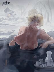 1futa absurd_res areolae big_breasts big_penis blonde_hair breasts detailed_background flaccid futa_only futanari g_(golgotha) hot_spring human ickleseed light-skinned_futanari light_skin long_hair nipples nude paid_reward partially_submerged penis sitting snow solo steam water