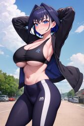 1girls ai_generated blue_eyes blue_hair curvy_body curvy_female curvy_figure female_focus female_only gym_uniform hi_res hololive hololive_english huge_breasts mogumachine ouro_kronii solo_female solo_focus sports_bra sportswear stable_diffusion tight_pants underboob virtual_youtuber voluptuous_female